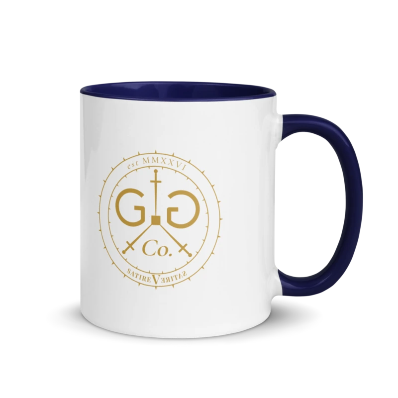 The Gold Seal Mug — shown on the Colour-Inside Mug in Dark Blue