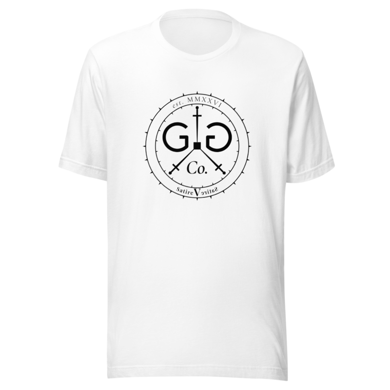 GG Co. seal-filed (black ink) — Bella+Canvas 3001 Tee — White — vendor mockup, provisional