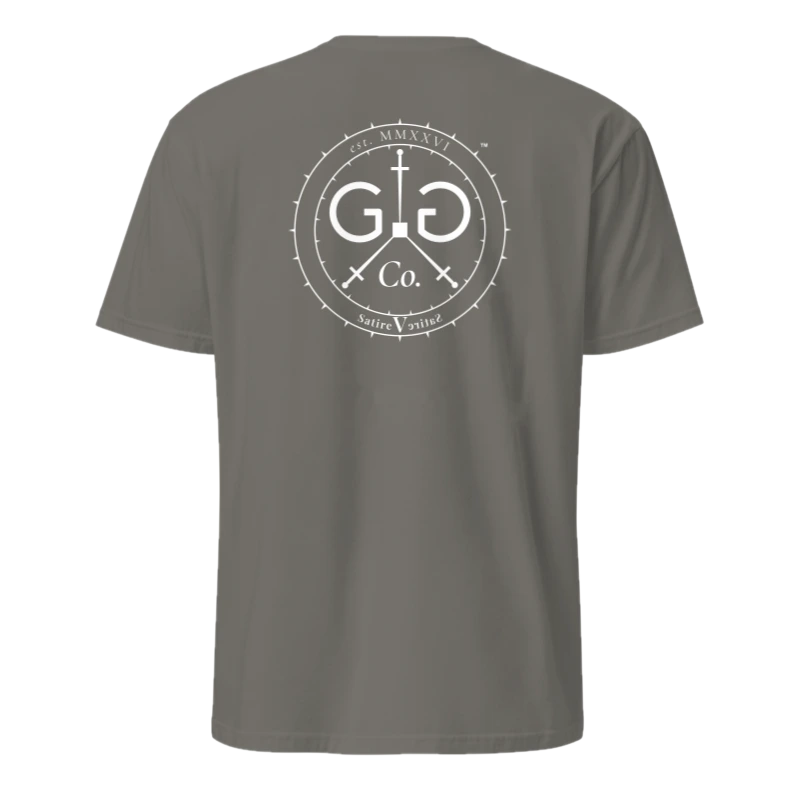 The Monogram & Seal Tee — White Ink — back view, on the Everyday Tee in Charcoal
