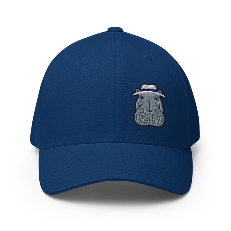 The Pablito Potamus Crest Cap — shown on the Fitted Cap in Royal Blue