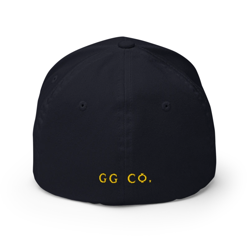 The SatireVeritaS Cap — back view, on the Fitted Cap in Dark Navy