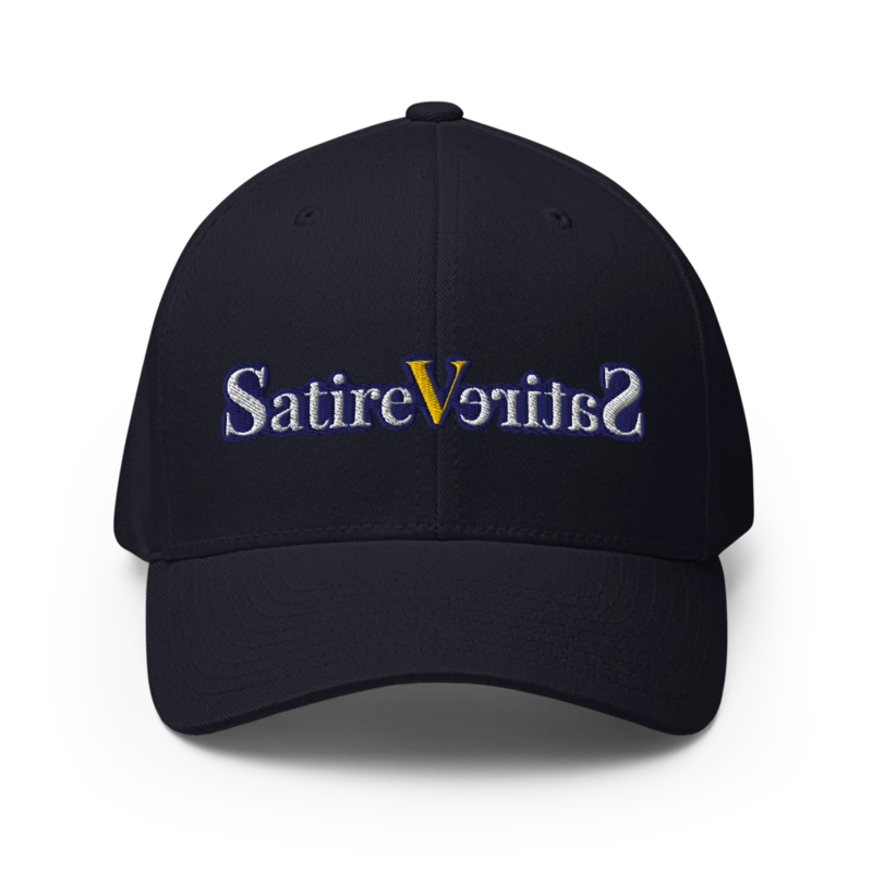 The SatireVeritaS Cap — shown on the Fitted Cap in Dark Navy