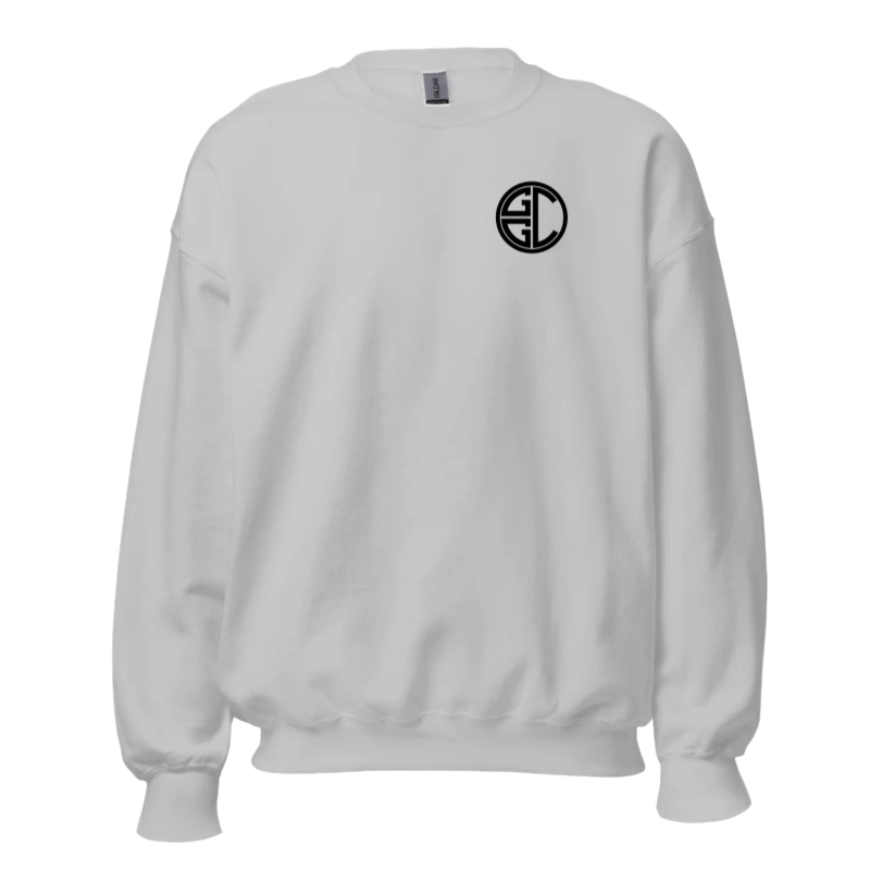 The Monogram & Seal Crewneck — Black Ink — shown on the Crewneck in Sport Grey