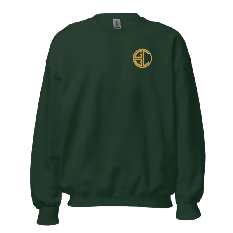 The Monogram & Seal Crewneck — Gold Ink — shown on the Crewneck in Forest Green