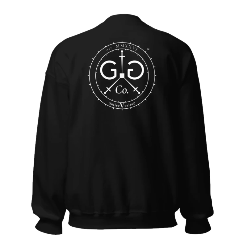 The Monogram & Seal Crewneck — White Ink — back view, on the Crewneck in Black
