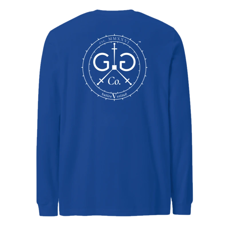 The Monogram & Seal Long Sleeve — White Ink — back view, on the Classic Long Sleeve in True Royal