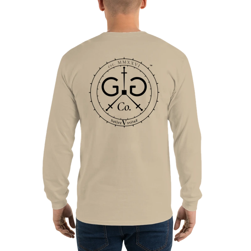 The Monogram & Seal Long Sleeve — Black Ink — back view, on the Everyday Long Sleeve in Sand