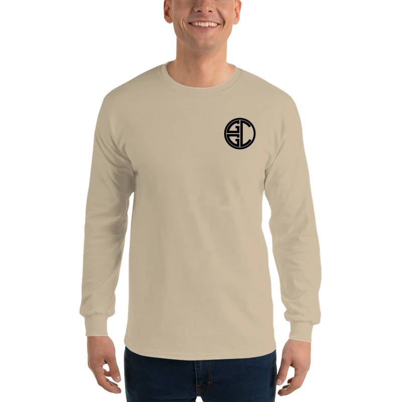 The Monogram & Seal Long Sleeve — Black Ink — shown on the Everyday Long Sleeve in Sand