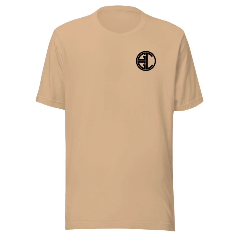 The Monogram & Seal Tee — Black Ink — shown on the Classic Tee in Tan