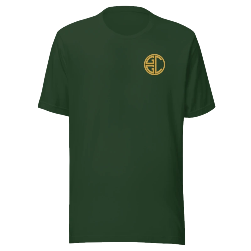 The Monogram & Seal Tee — Gold Ink — shown on the Classic Tee in Forest